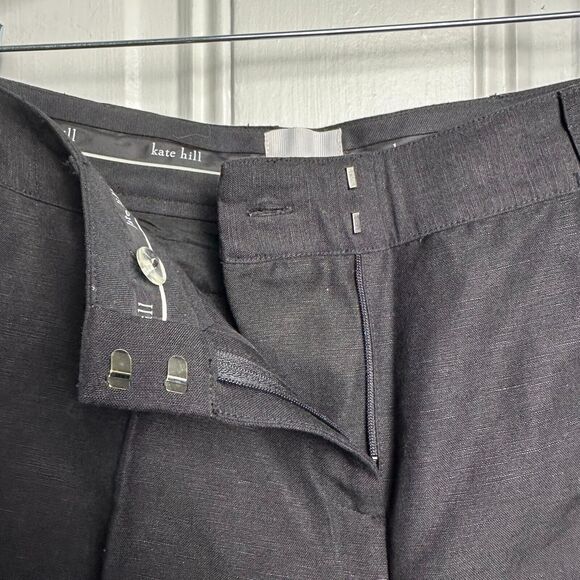 Kate Hill Pants Womens 8P Black Pleated Trouser Linen Blend Pockets Straight Leg - Picture 4 of 8